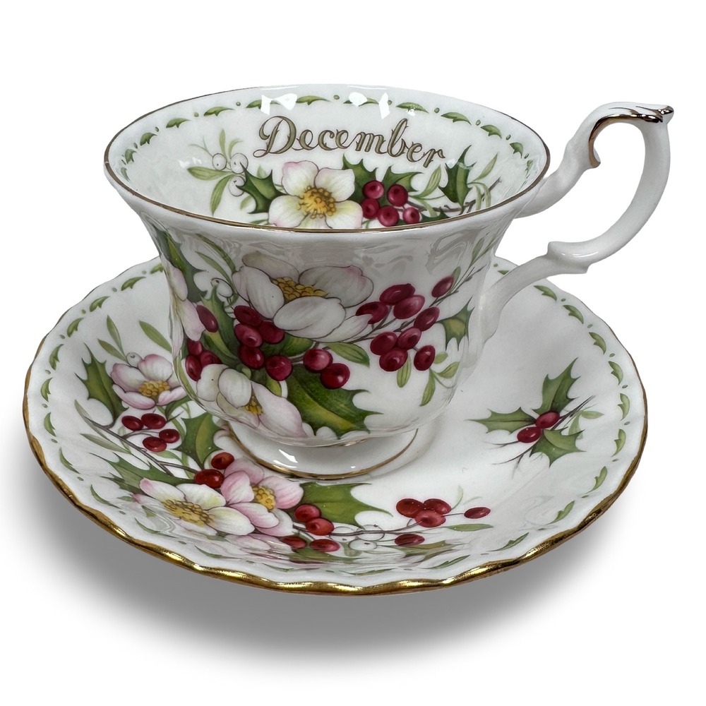 Royal Albert December Christmas Rose Tea Cup Saucer Flower of the Month 1970